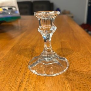 Clear glass candlestick holder or cake plate pedestal. Small 3 1/4x4